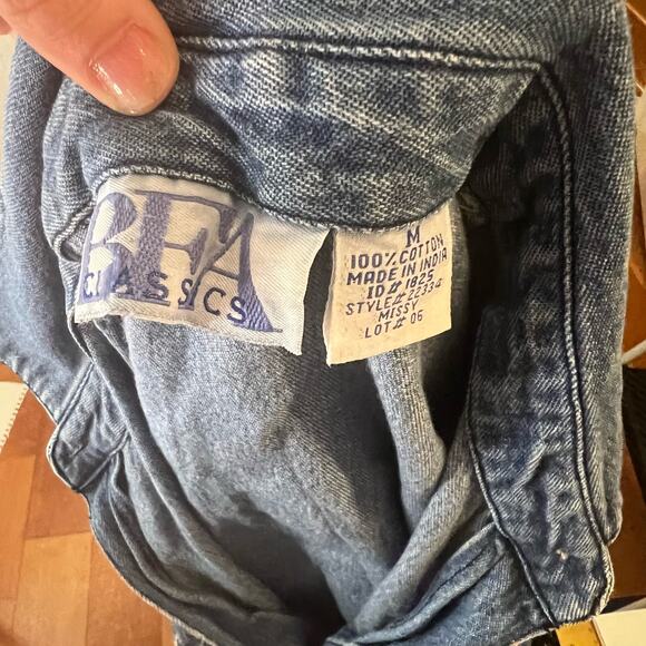 Vintage Floral Embroidered Cotton Country Denim Overshirt Button-Down Top, M - Picture 11 of 11